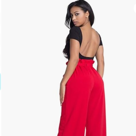 Brand New Women's Max Studio Red Paperbag Waist Pants - Picture 2 of 14